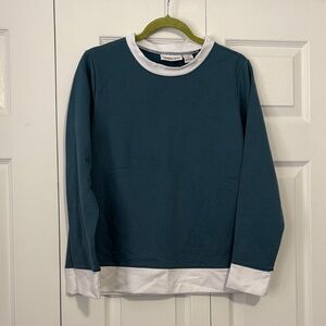 Teal Crewneck Long Sleeve Top with White Trim